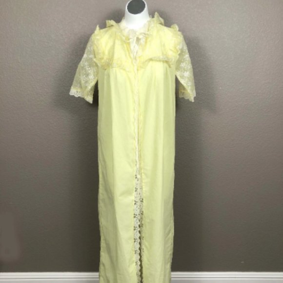 Vintage Bright Yellow Lace Trimmed Cotton Robe Sz M Pre-owned Fashion - Picture 1 of 5